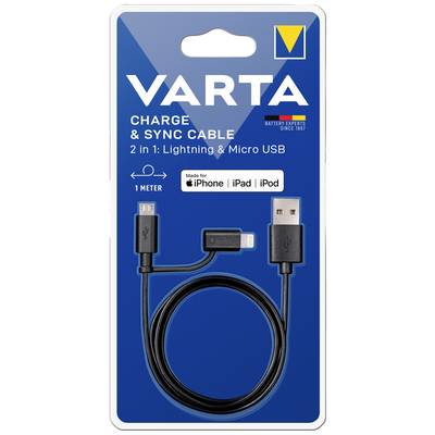 Varta USB cable USB-A plug, Apple Lightning plug, USB Micro-B plug 1.00 m 57943101401-1