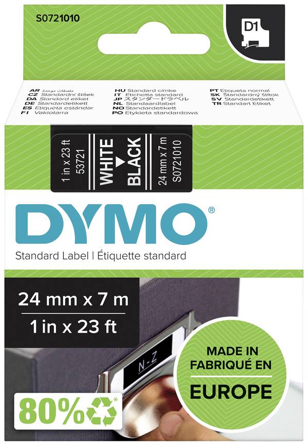 DYMO S0721010 Labelling tape Tape colour: Black Font colour: White 24 mm 7 m