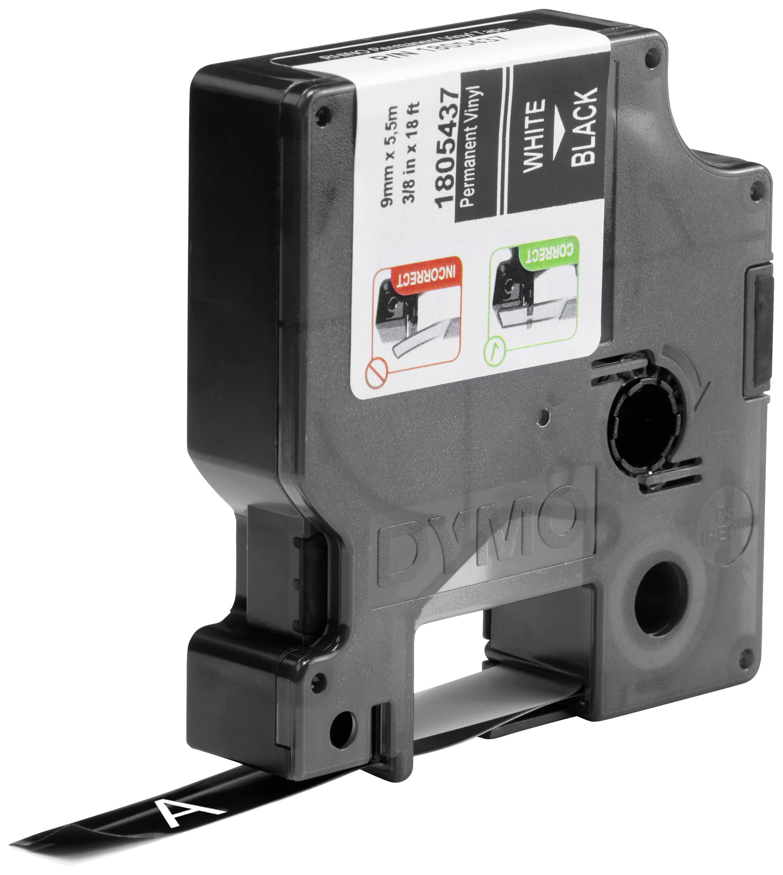 DYMO 1805437 Labelling tape Vinyl Tape colour: Black Font colour: White 9 mm 5.5 m