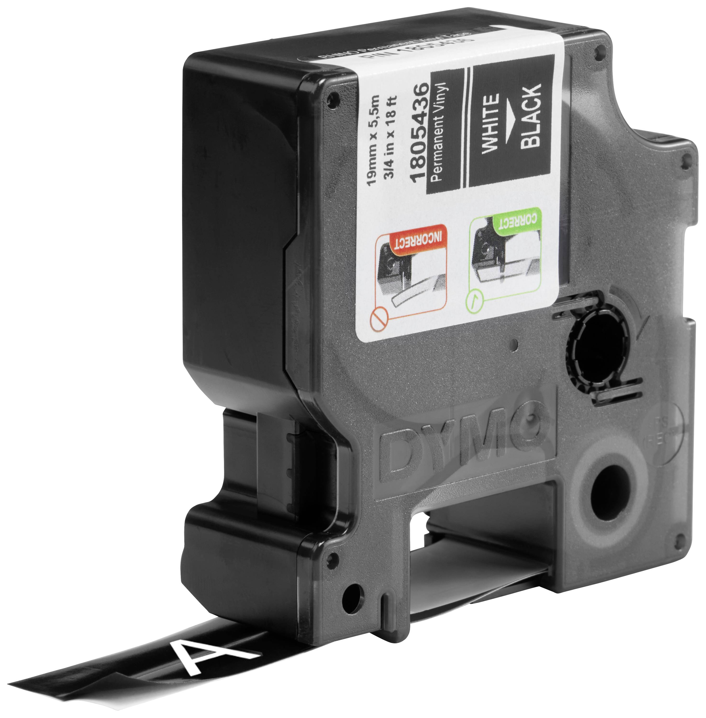 DYMO 1805436 Labelling tape Vinyl Tape colour: Black Font colour: White 19 mm 5.5 m