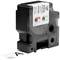 Black Dymo label cassette with white tape, showing a printed 'A'. Suitable for 12 mm wide labels.