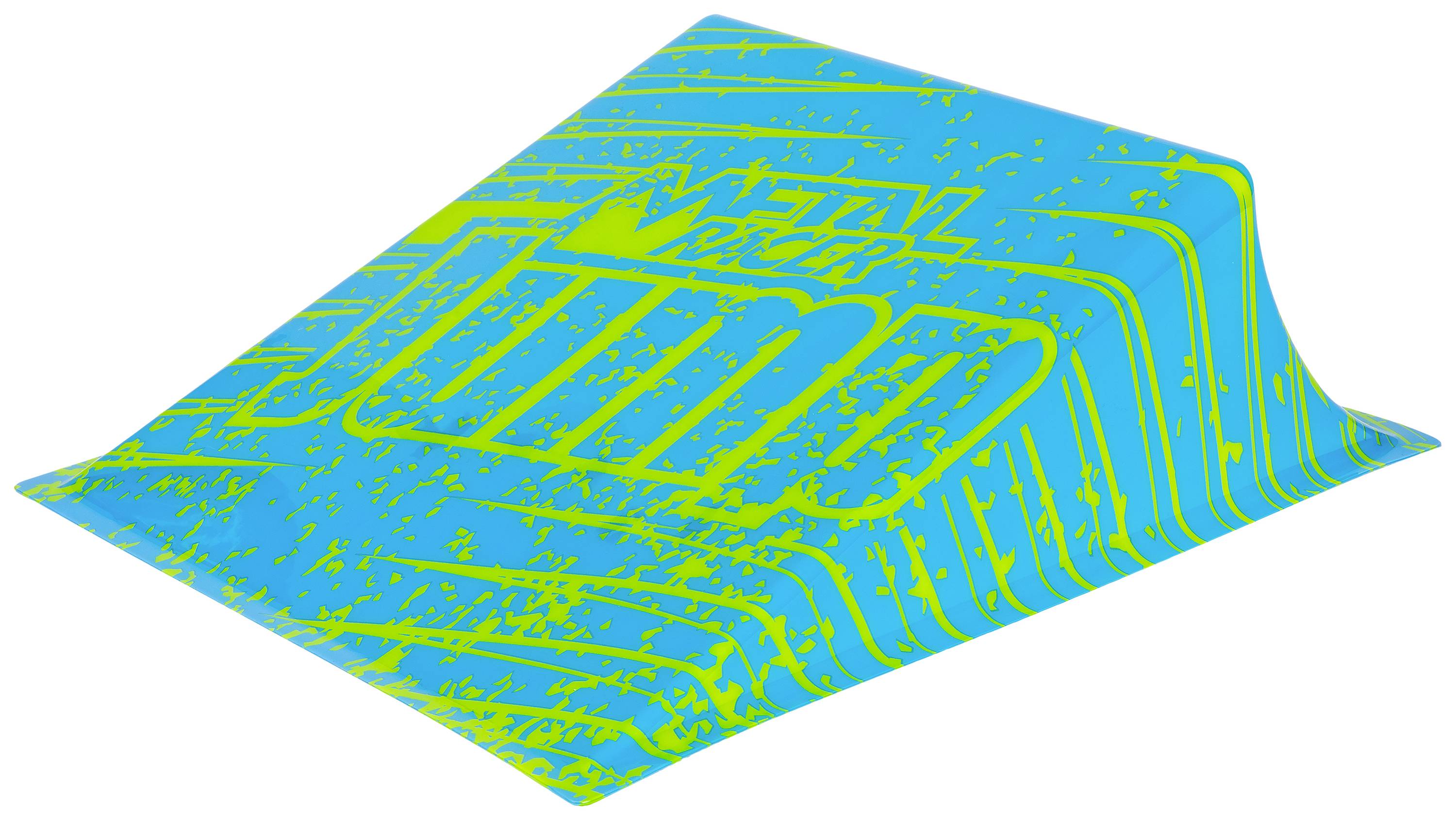 A skateboard ramp element with a blue-green psychedelic design and the text 'VAMPIRE XXL JUMP'.