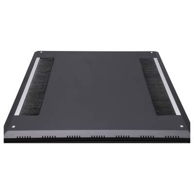 A black cover with two long, horizontal brush stripes along the edges, lying on a flat surface.