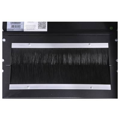 'Closure of a dust-proof box with a black brush seal and metal trim.'