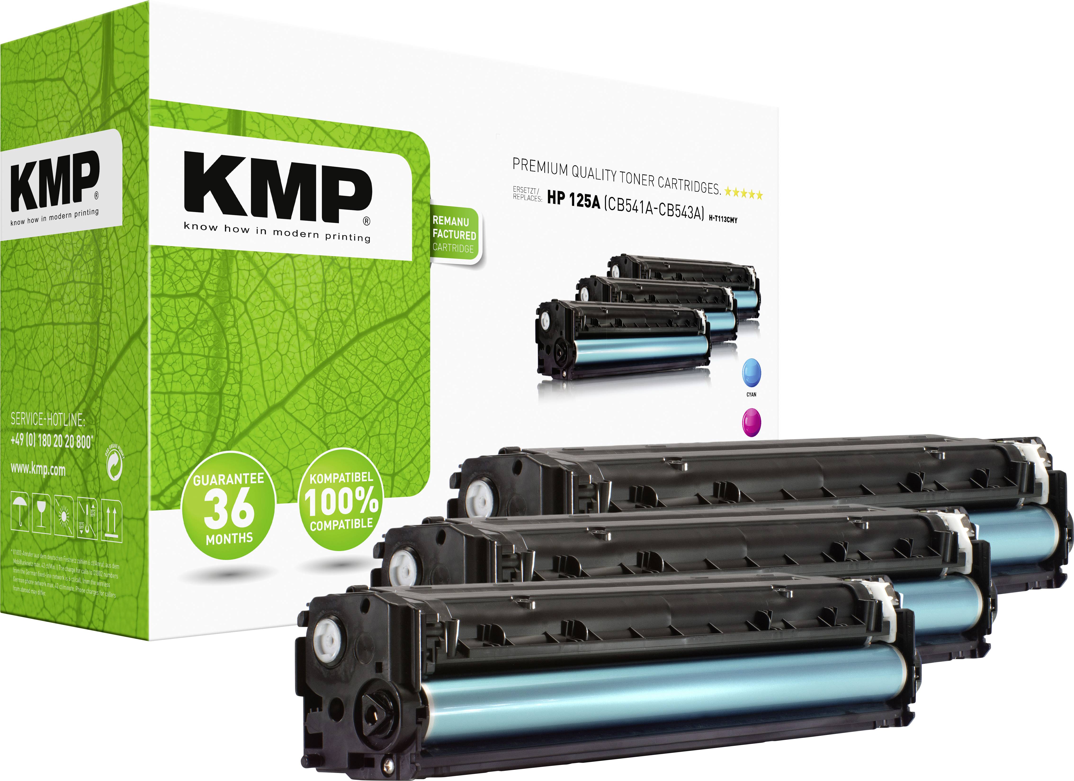 KMP H-T113 CMY Toner cartridge Set replaced HP 125A, CB541A, CB542A, CB543A  Cyan, Magenta, Yellow 1400 Sides Compatible