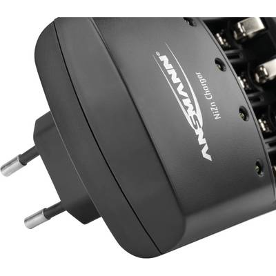 Black ANSMANN NiZn charger with two visible plug contacts, suitable for charging NiZn batteries.