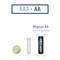 'AAA • AA' is highlighted above. A mignon AA battery measuring 14.5 x 50.5 mm is pictured next to a 50 cent coin.