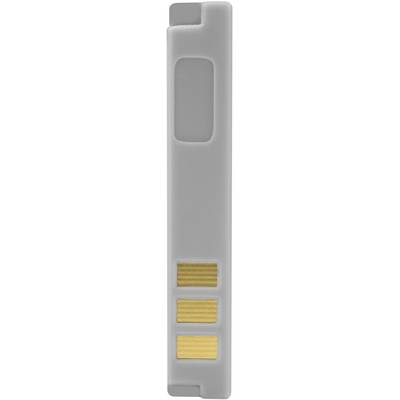 A grey USB stick with yellow contacts, vertically positioned. The design is simple and functional, likely used as a storage device.