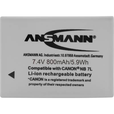 'Ansmann 7.4V 800mAh/5.9Wh Li-Ion Battery, compatible with Canon NB 7L. Rechargeable battery for electronic devices.'