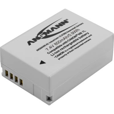 A lithium-ion battery with 7.4V and 800mAh, compatible with Canon batteries, is resting on a flat surface.