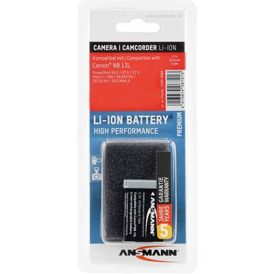 'Ansmann Li-Ion Battery for Camera/Camcorder, compatible with Canon NB 13L. High performance, 2-year warranty.'