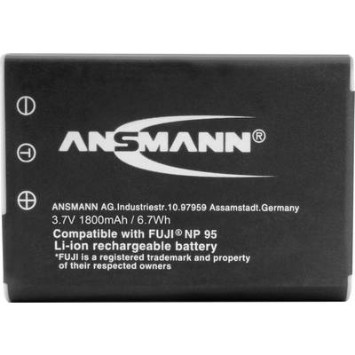 'Ansmann Lithium-Ion Battery, 3.7 V, 1800 mAh, compatible with FUJI NP 95, manufactured in Germany.'