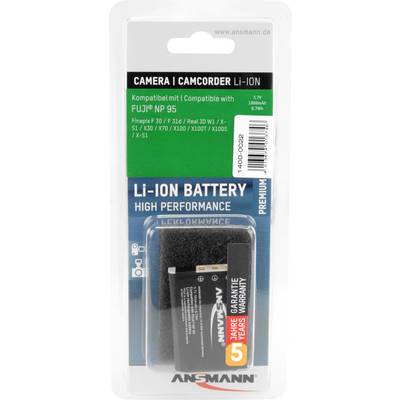Packaging for an Ansmann Li-Ion Camera/Camcorder Battery, compatible with Fuji NP 95. Capacity: 1100mAh, 3.7V.