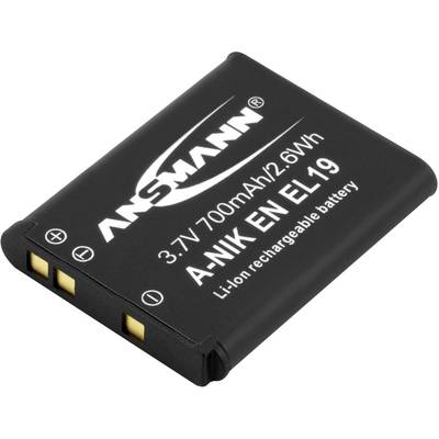 Black lithium-ion battery with inscription 'ANSMANN A-NIK EN EL19, 3.7V, 700mAh/2.6Wh, Li-Ion rechargeable battery'.