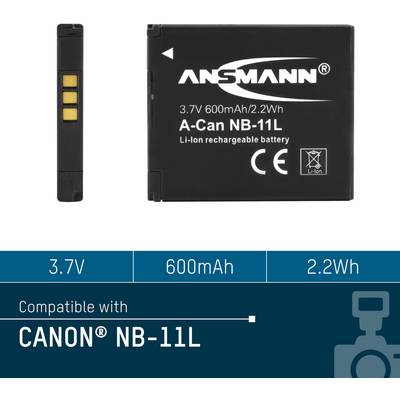 'Ansmann A-Can NB-11L Li-Ion Battery, 3.7V, 600mAh, 2.2Wh. Compatible with Canon NB-11L.'