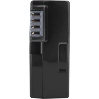 Black device with connectors on the left side, similar to a charger or adaptor.