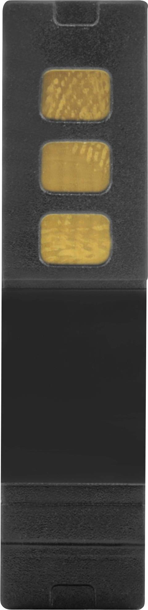 A black USB stick with three brightly yellow lights arranged vertically.