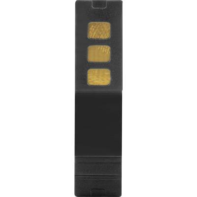 A black USB stick with three brightly yellow lights arranged vertically.