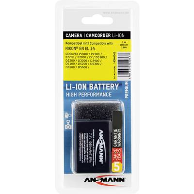Camera/Camcorder Battery (Li-Ion) by Ansmann, compatible with Nikon EN-EL14 models, 7.4V, 950mAh, 7.1Wh. 2 years warranty.