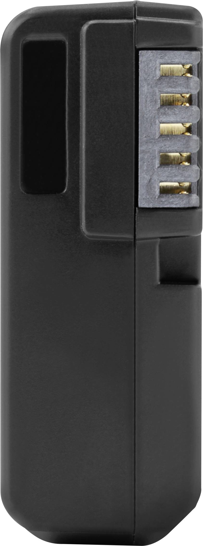 'Black and grey electronic lock device in profile view, with five numerical locks visible at the top.'