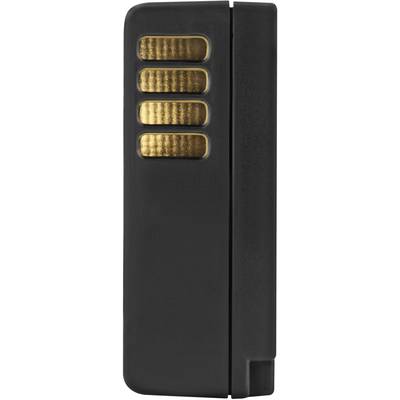 A black USB stick with five golden stripes at the top.