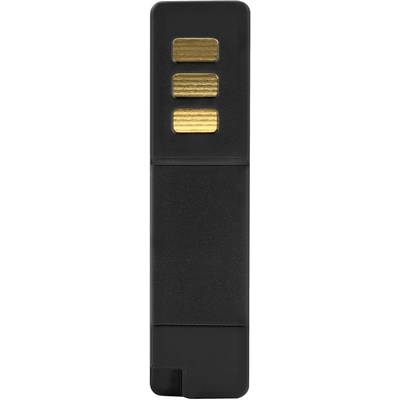 A black USB stick with three golden contacts visible at the top, positioned vertically.