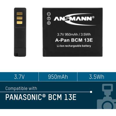 'Ansmann A-Pan BCM 13E Battery, 3.7V, 950mAh, 3.5Wh, compatible with Panasonic BCM 13E.'
