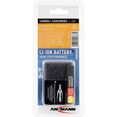Packaging for a Li-Ion Battery by Ansmann, compatible with Sony NP BN1, 3.7V, 630mAh; 5 years warranty. Suitable for various camera models.