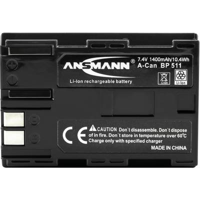 View of a black Lithium-Ion battery, model 'A-Can BP 511', capacity 1400mAh, voltage 7.4V, by Ansmann.
