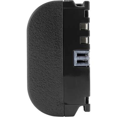 Black plastic plug adapter, side view, with USB port.
