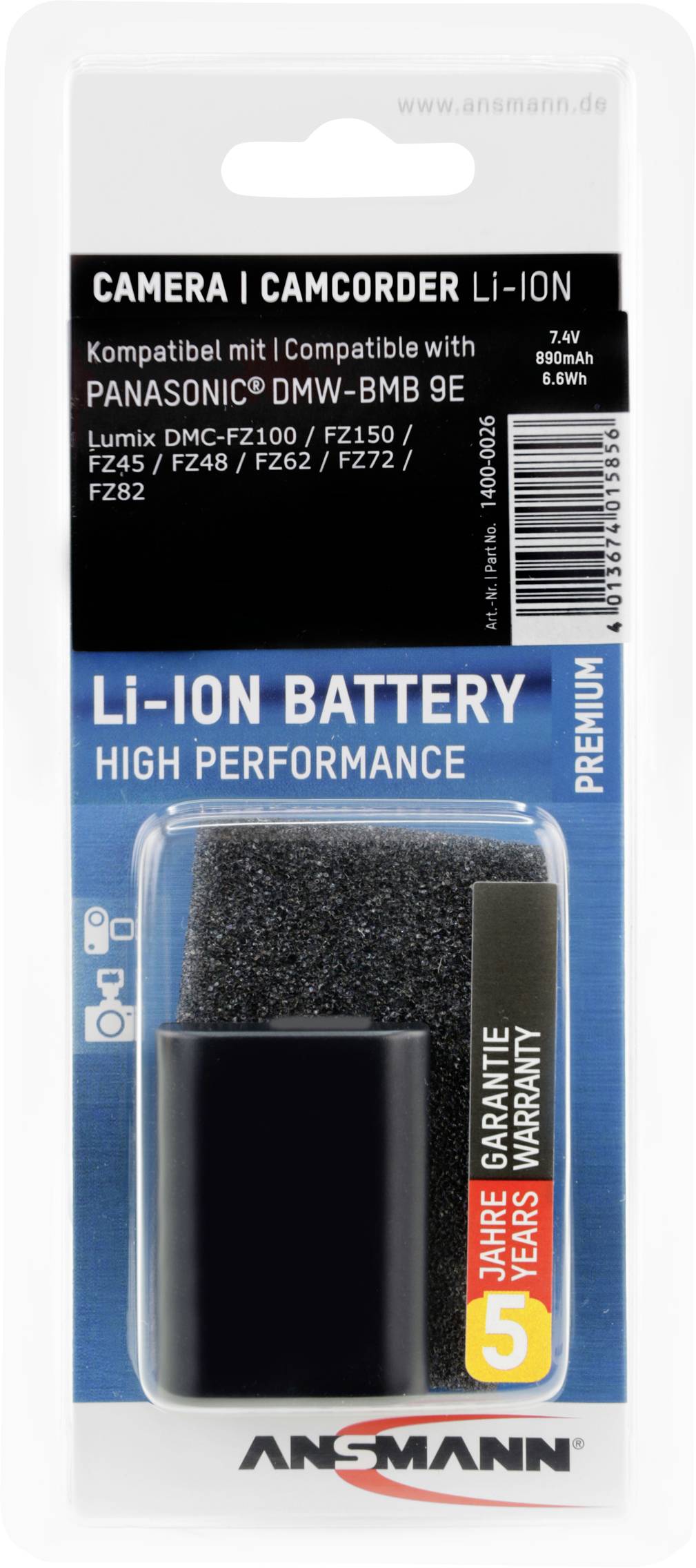 Ansmann DMW-BMB9E Camera battery replaces original battery (camera) DMW-BMB9E 7.4 V 890 mAh-2