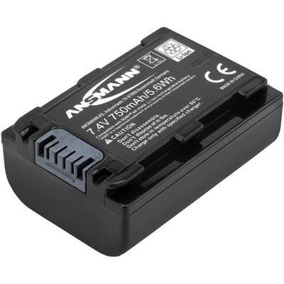 Black Ansmann lithium-ion battery, 7.4V, 750mAh, 5.6Wh, with warning notices and CE marking, side connection contacts.