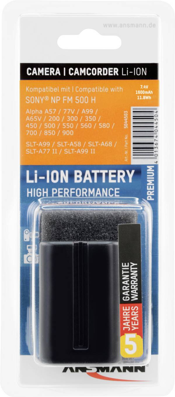 Ansmann NP-FM500H Camera battery replaces original battery (camera) NP-FM500H 7.4 V 1600 mAh
