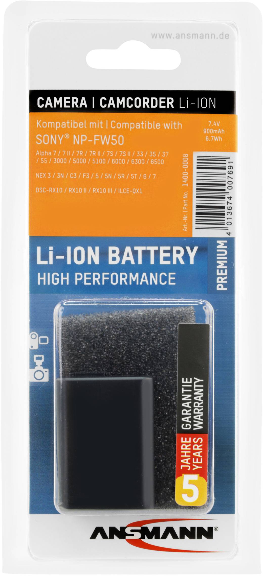 Ansmann A-Son NP FW 50 Camera battery replaces original battery (camera) NP-FW50 7.4 V 900 mAh-3