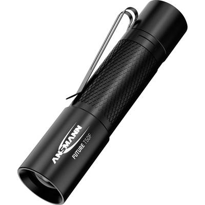 Black torch with clip and textured grip. 'Ansmann' logo and model name 'Future T150F' printed on the casing.