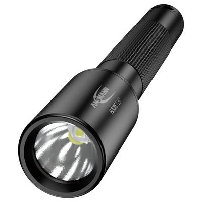 A black torch with a ribbed grip surface and a high-powered LED bulb.