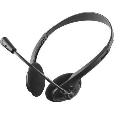 A black, lightweight headset with a microphone arm and padded ear cups, suitable for telephone or computer communication.