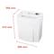 Paper shredder, white, with dimensions: width 366 mm, height 415 mm, depth 258 mm; shows controls on top.