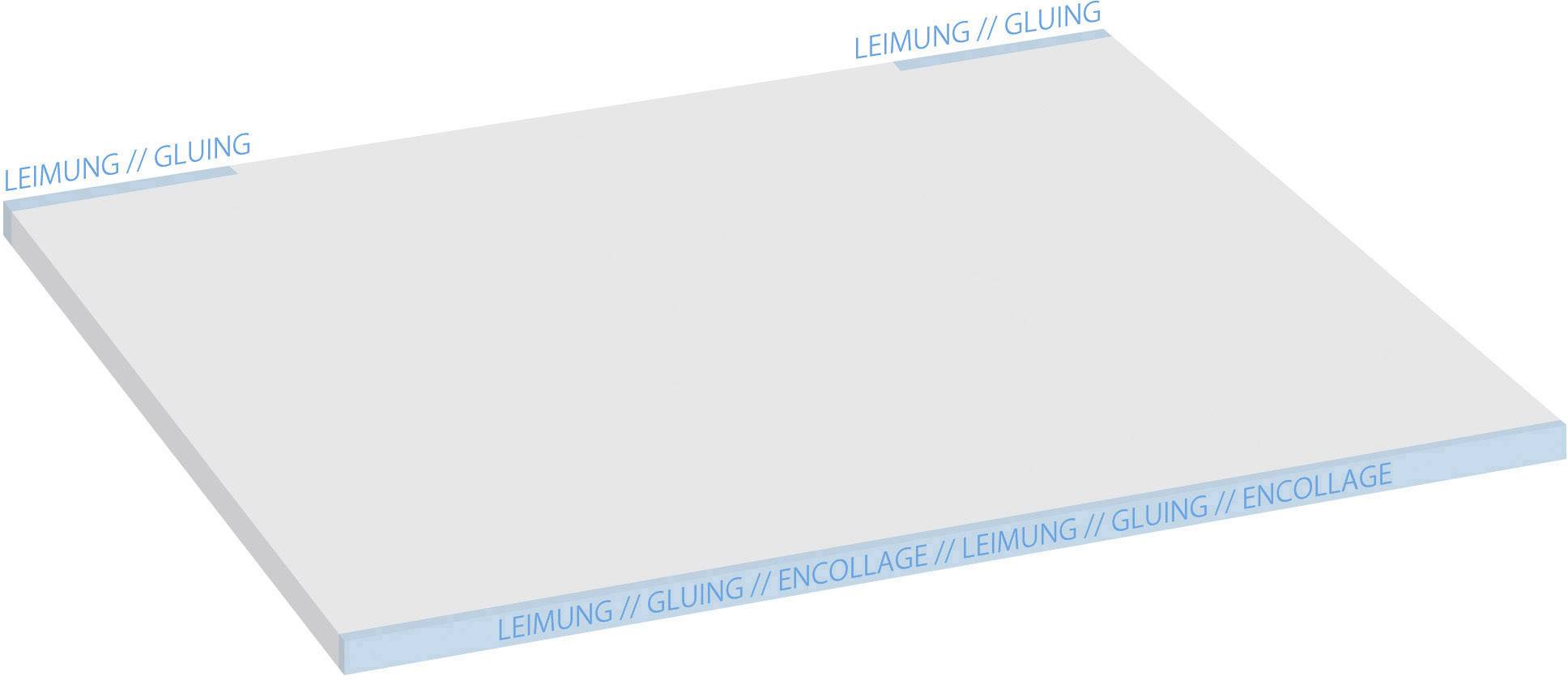 A rectangular plate labelled 'Leimung // Gluing' along the edges, indicating a bonded connection.