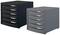 Two stackable drawer boxes, one black and one grey, each with labelled drawers 'Shipping', 'Office Documents', 'Incoming'.