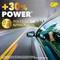 Car drives on road. Text: '+30% Power* - Ideal e.g. for Car Key'. Note: '*compared with the IEC Standard Test for this battery'.