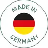 Circle with German flag in the middle and text 'Made in Germany' around the outside.