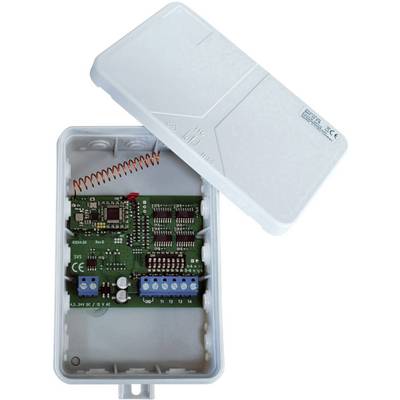 Electronic control unit with open housing. Visible circuit board with electronic components and connections.