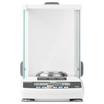 Electronic precision balance with digital display showing '0.00 g'. Enclosed in a transparent housing, ideal for laboratory applications.