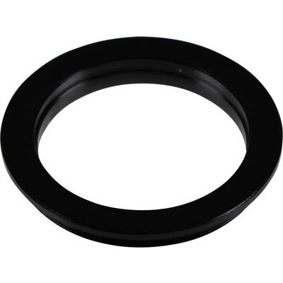 Round, black rubber seal, primarily used for sealing connections, on a white background.