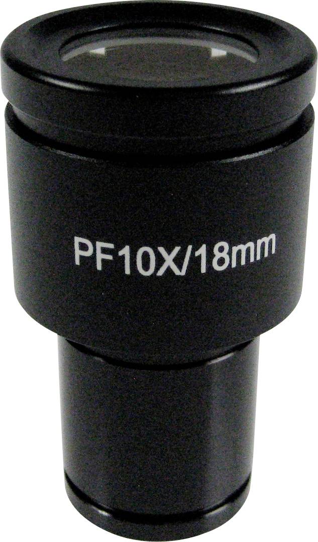 A black microscope eyepiece with the label 'PF10X/18mm', used for magnifying objects.