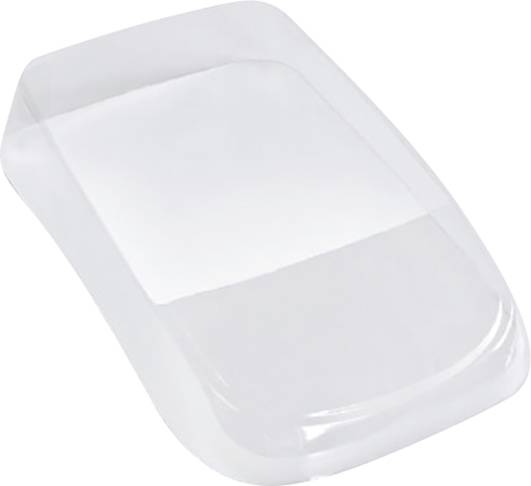 A transparent, rectangular plastic tray, potentially suitable for storing or displaying items.