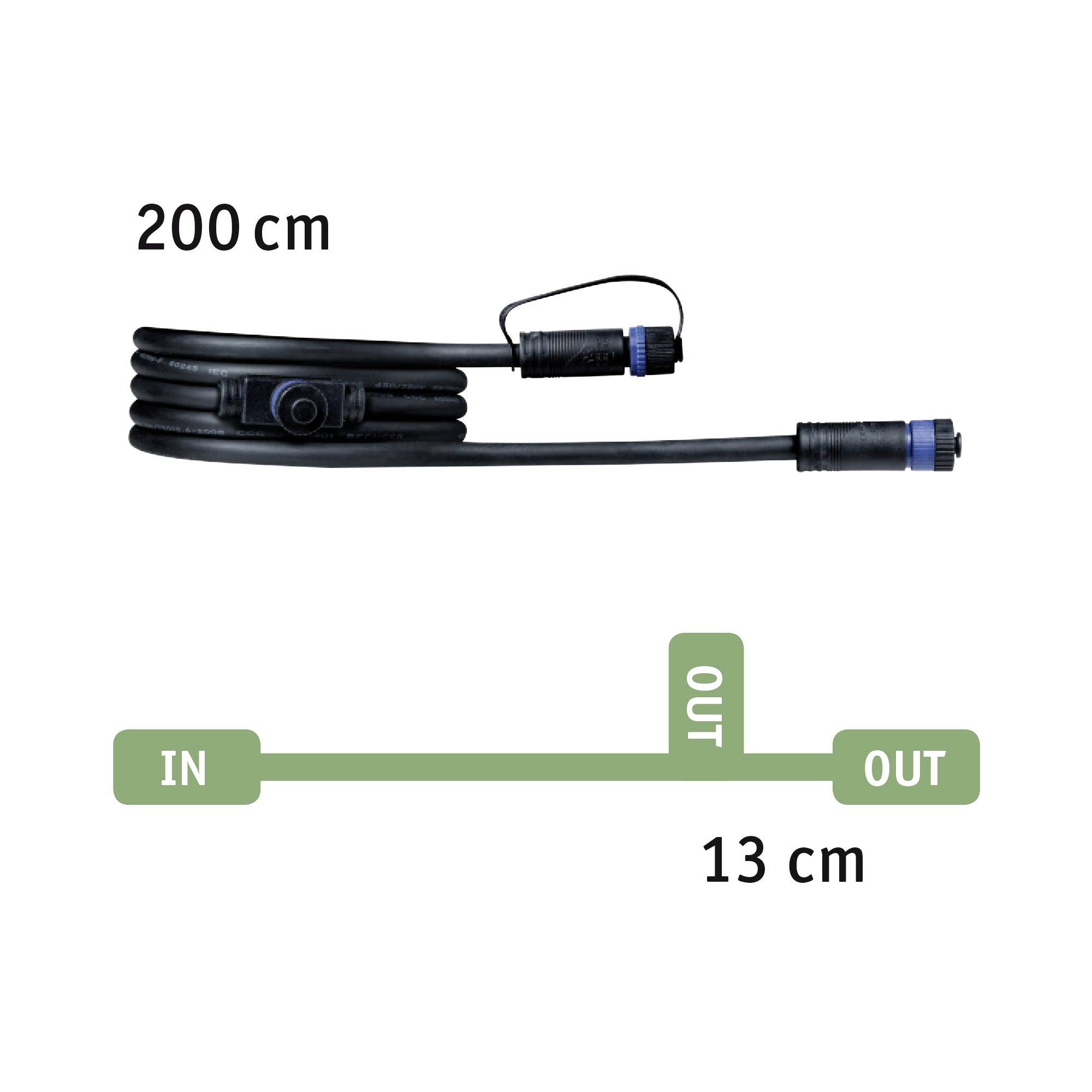 Black hose, 200 cm, for connection between 'In' and 'Out', 13 cm spacing. Suitable for water or air flow.