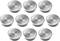 Ten silver metallic bowls, symmetrically arranged in two rows, display a gleaming, polished surface.