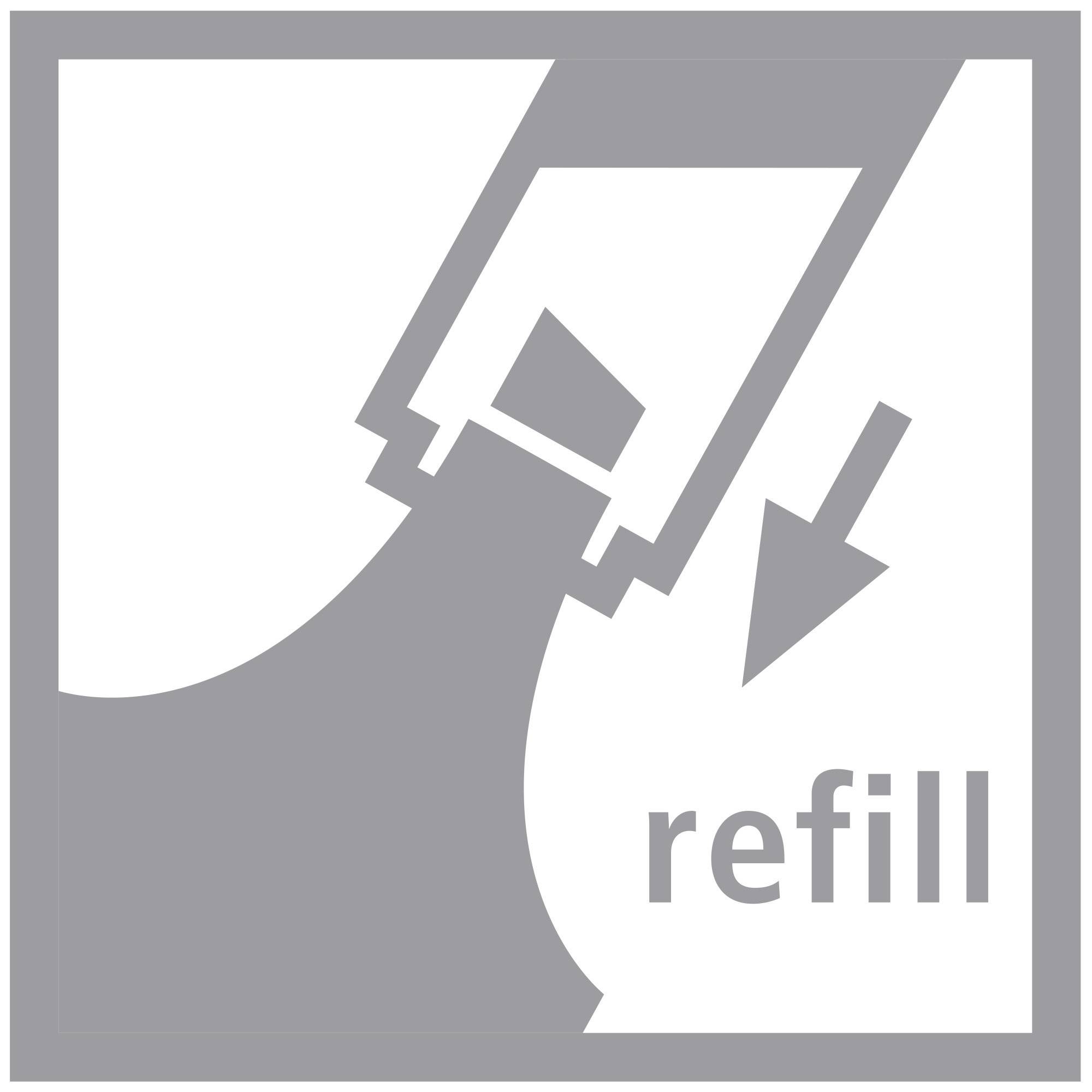 The symbol shows an ink cartridge replacement with an arrow pointing downwards and the word 'refill', indicating the need to replace the ink cartridge.